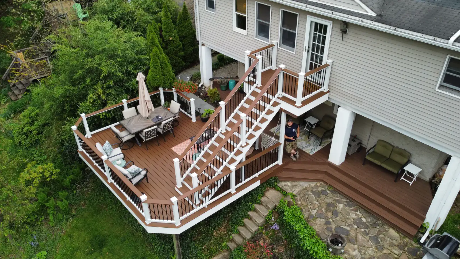 Luxury composite deck pool area installation in Allentown PA by VM Power Decks - Premier deck builders serving Lehigh Valley